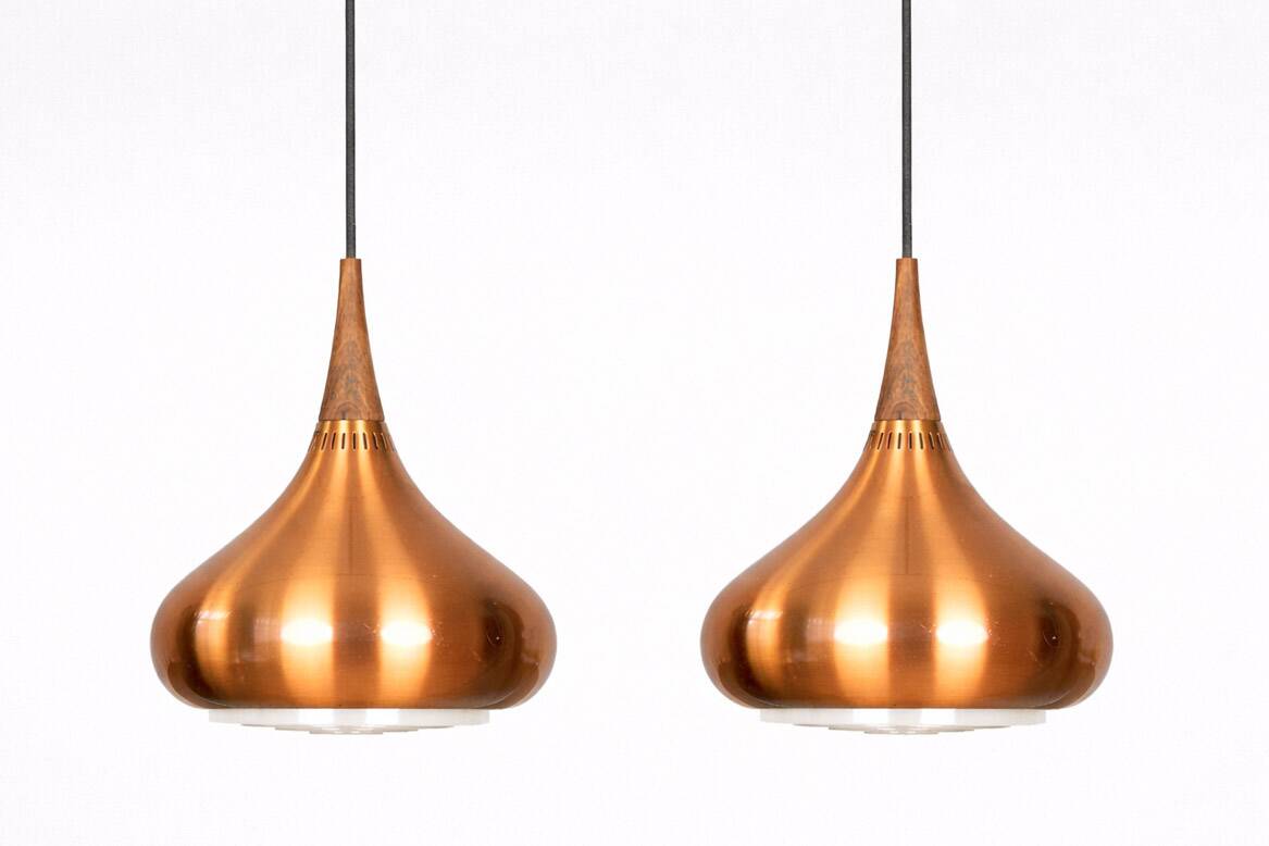 Pair of 2 Danish vintage pendant lamps Orient by Jo Hammerborg Fog og Morup