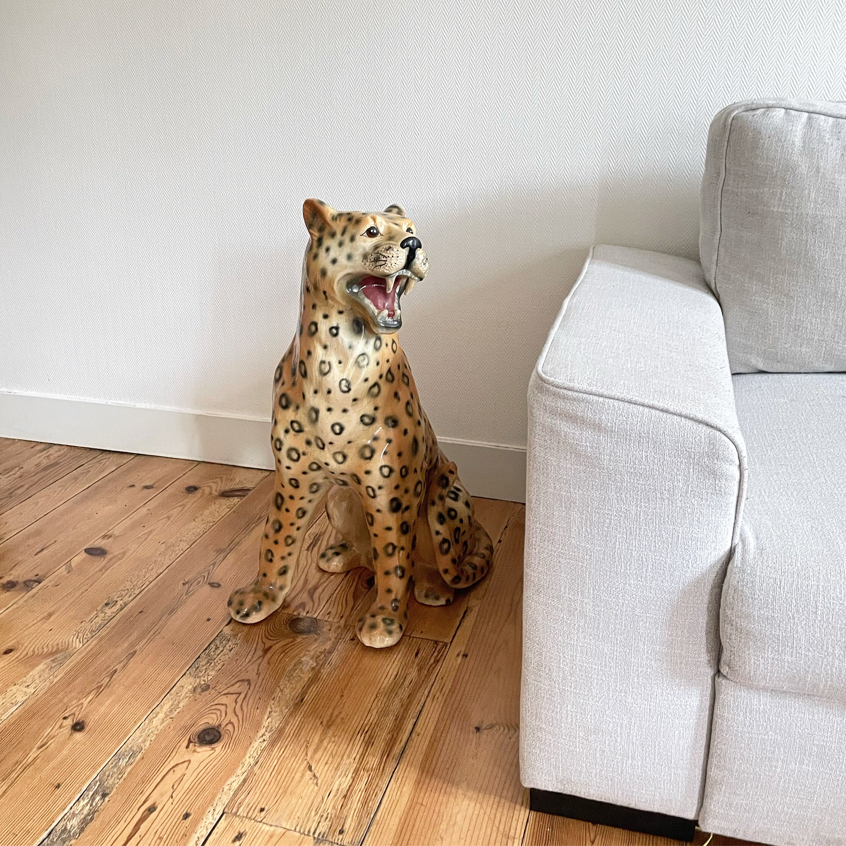 Old leopard faience-ceramic art deco vintage