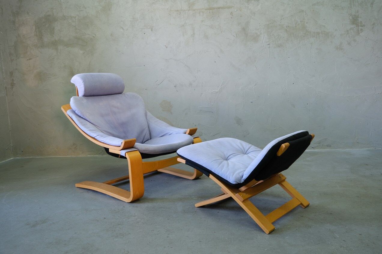 Swedish Leather Lounge Chair with Footrest by Ake Fribytter for Nelo Kroken, 1970s