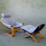 Swedish Leather Lounge Chair with Footrest by Ake Fribytter for Nelo Kroken, 1970s