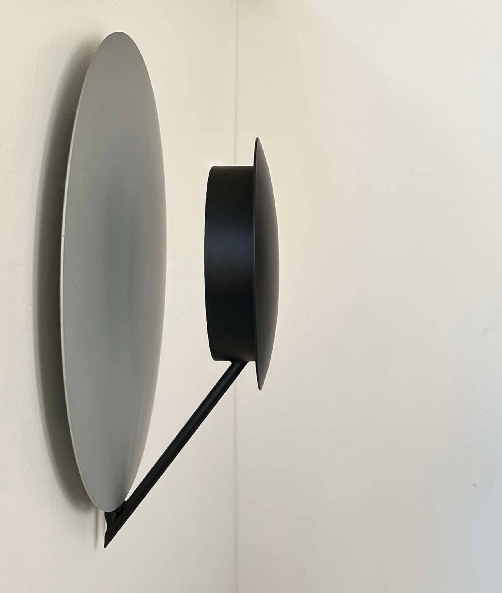 Vintage round wall light, grey and black metal, Italy 1970.