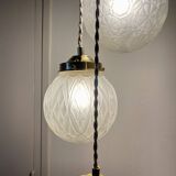 Vintage art deco triple globe waterfall pendant light in frosted glass