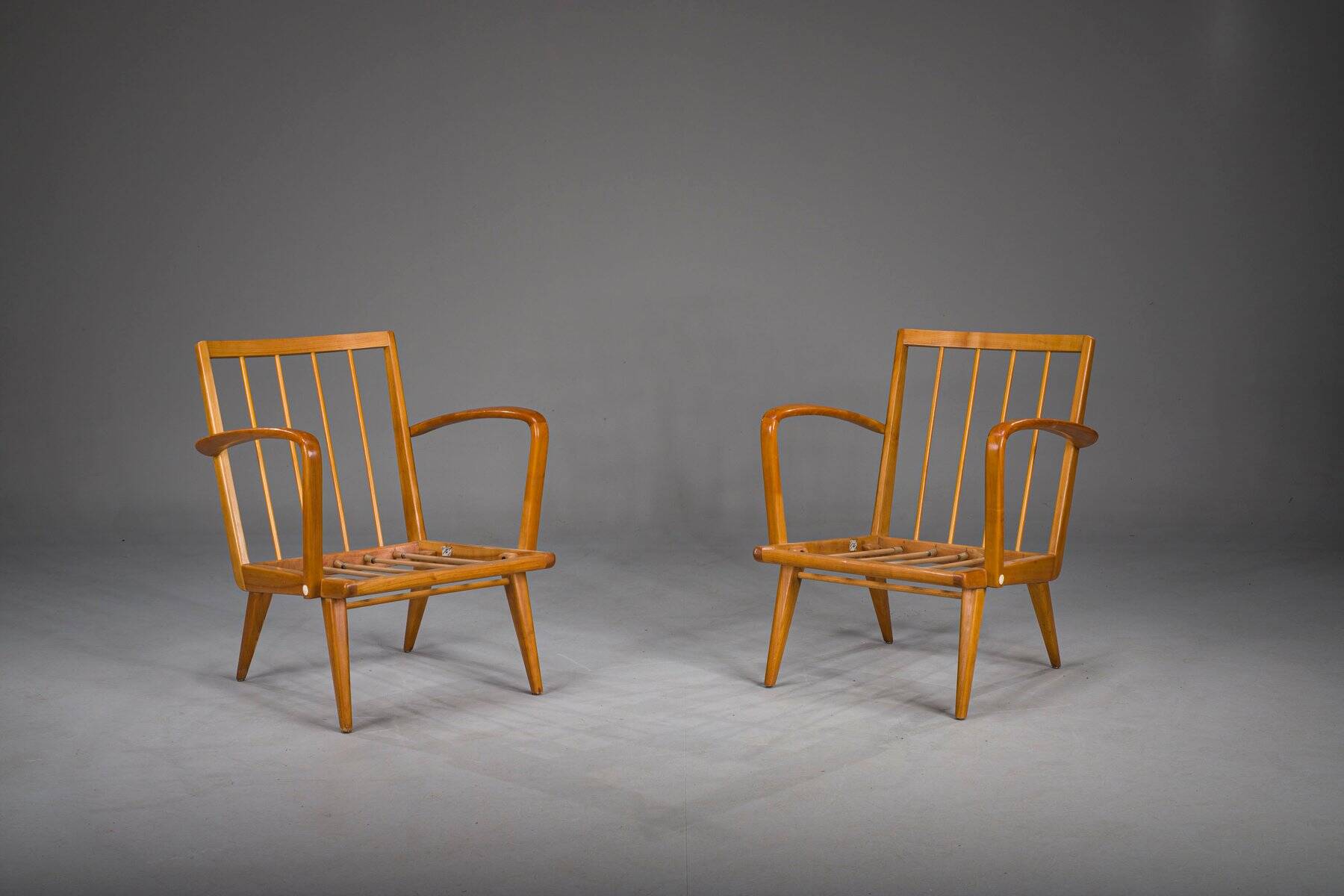 Fauteuils vintage en merisier et laine de Knoll Antimott, années 1950-1960, lot de 2