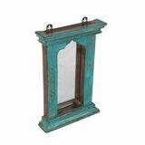 Miroir patine bleue vieux teck Inde  28x6x42cm