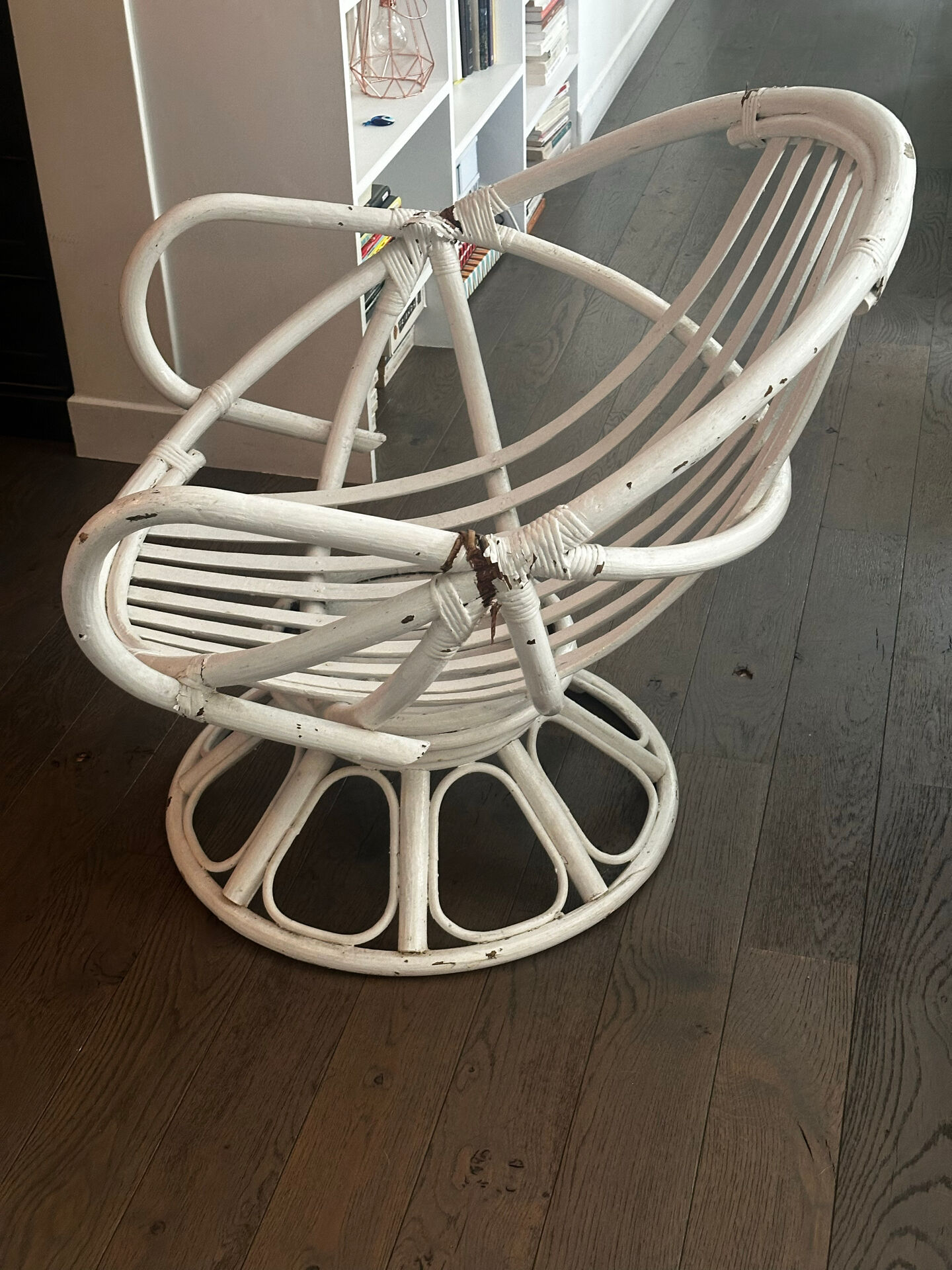 Vintage armchair in white lacquered rattan