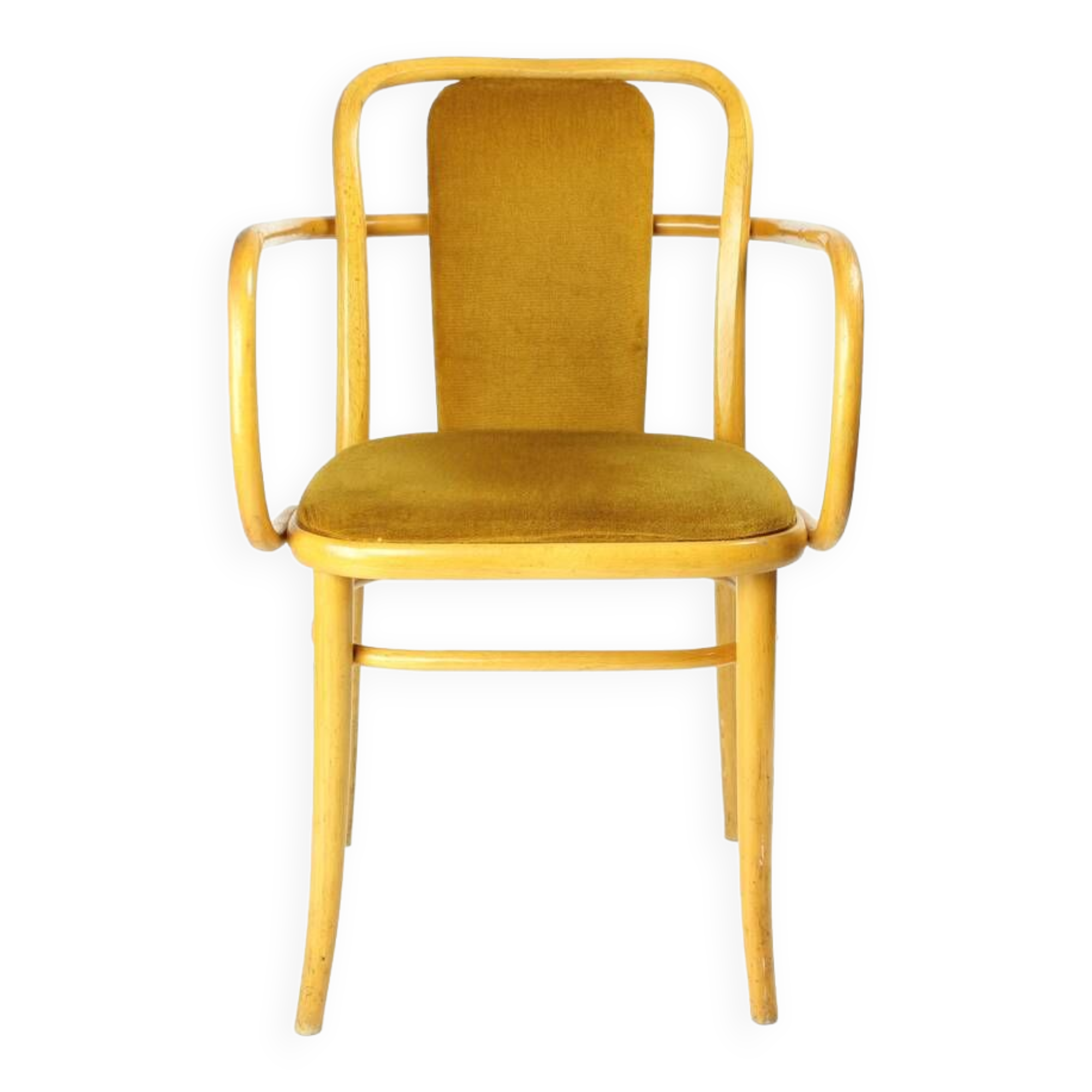 Fauteuil Ton en bois courbé et velours doré, Tchécoslovaquie 1930, 40 disponibles