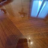Table + 6 chairs (massive and marquetry 60s)