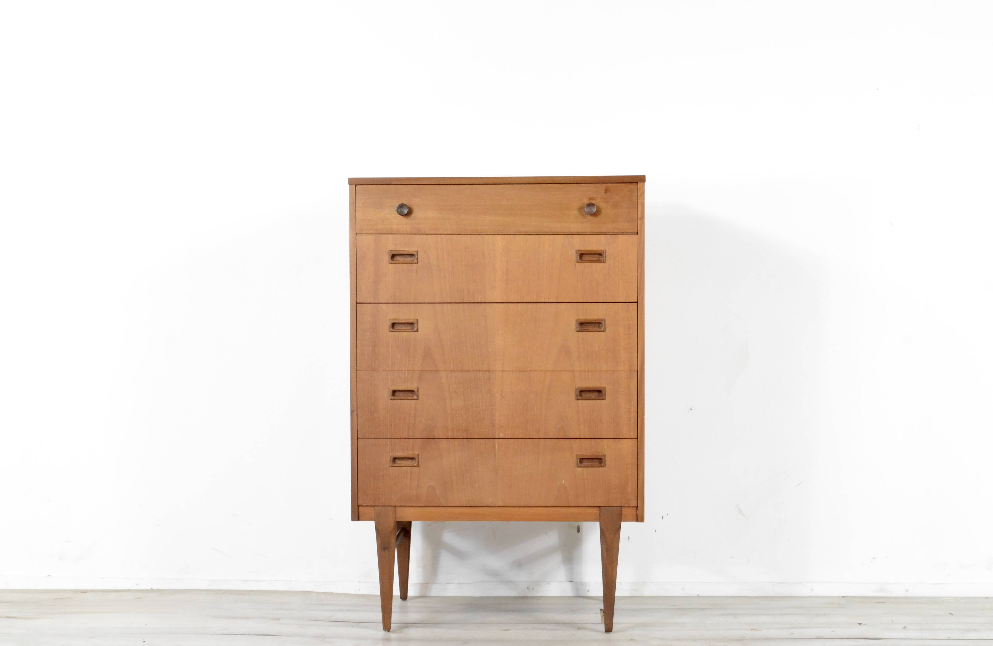 Midcentury Chest of Drawers / Tall Boy in Teak by Nathan. Vintage Modern / Retro / Danish Style / Sc
