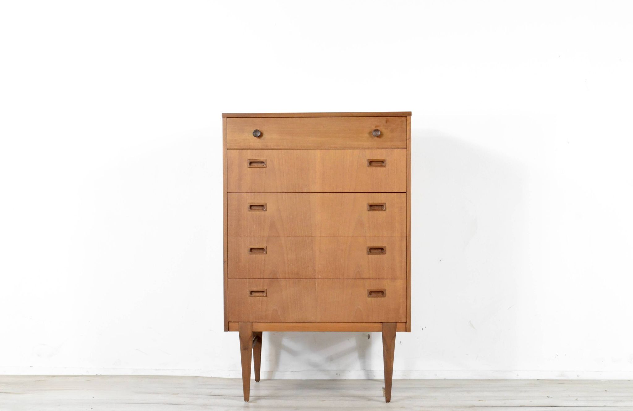 Midcentury Chest of Drawers / Tall Boy in Teak by Nathan. Vintage Modern / Retro / Danish Style / Sc