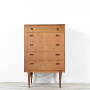 Midcentury Chest of Drawers / Tall Boy in Teak by Nathan. Vintage Modern / Retro / Danish Style / Sc