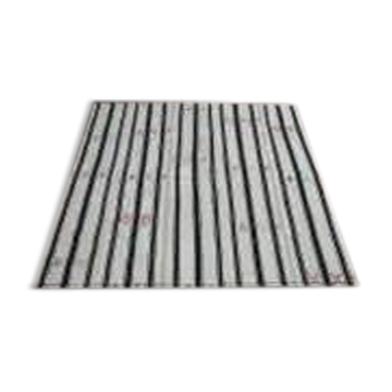 Striped Vintage Handmade Wool Turkish White Black Kilim Rug 197x216