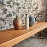 Old French oak console – Long and narrow farmhouse table 241 cm – Vichy hospital workshop from the 1950s