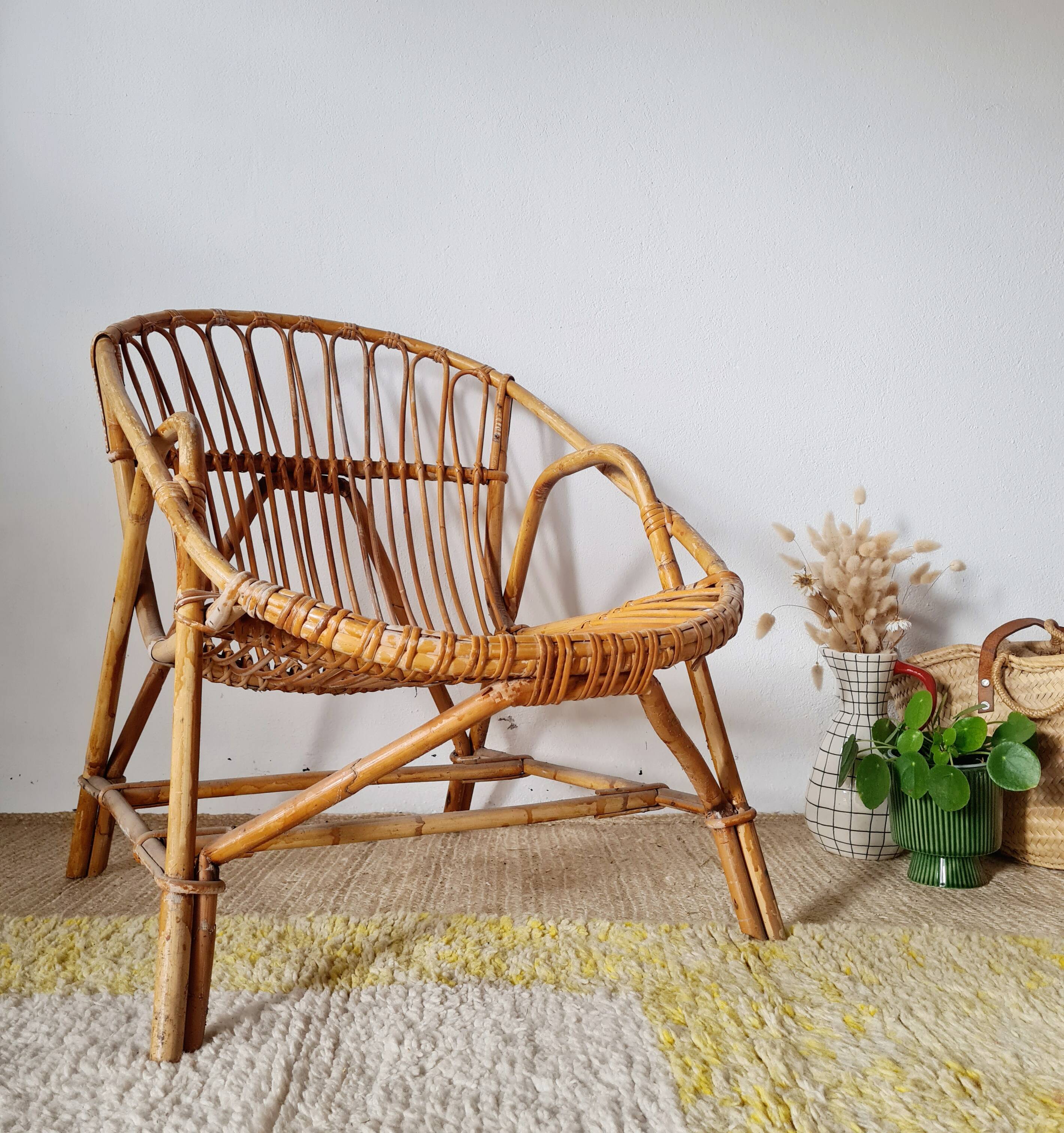 Vintage rattan basket chair – 1960s design