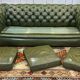 1970s Green Leather 3 Seater Chesterfield Sofa