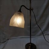 Lampe à poser Art Déco col de cygne avec tulipe en verre pressé moulé