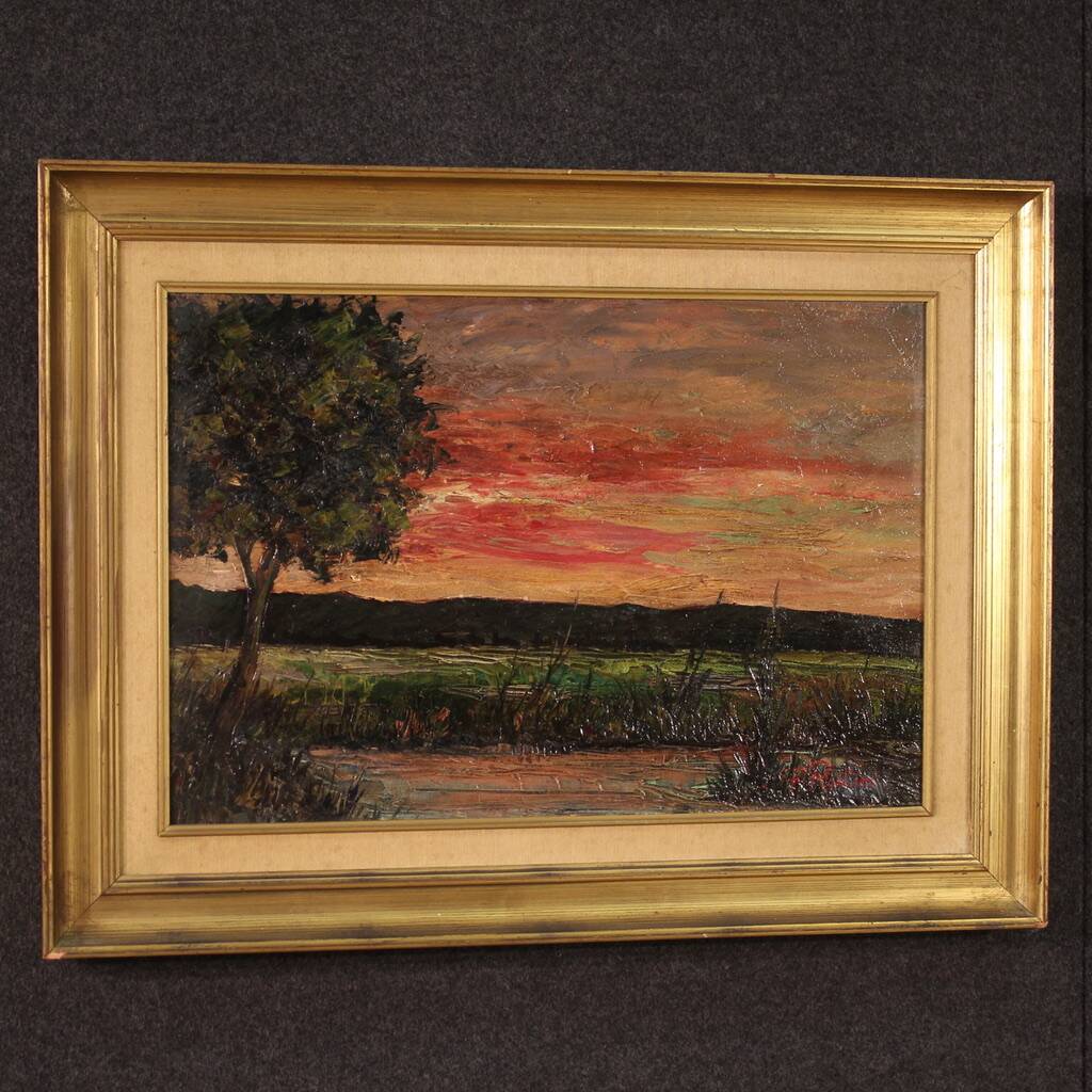 Italian landscape painting signed F. Rontini, 1940s