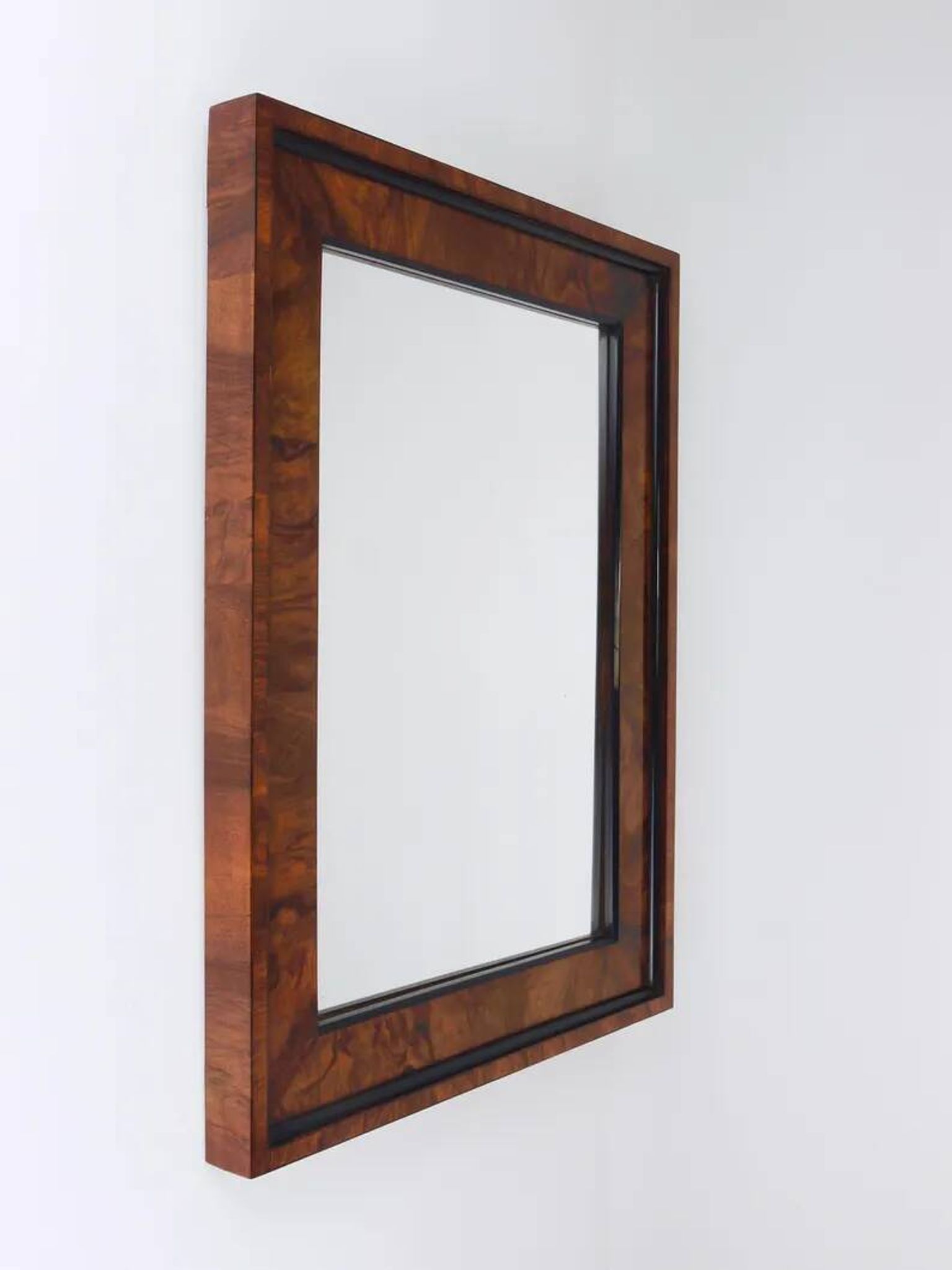 Square Biedermeier Antique 19th Century Walnut Wall Mirror, Vienna, 1850s