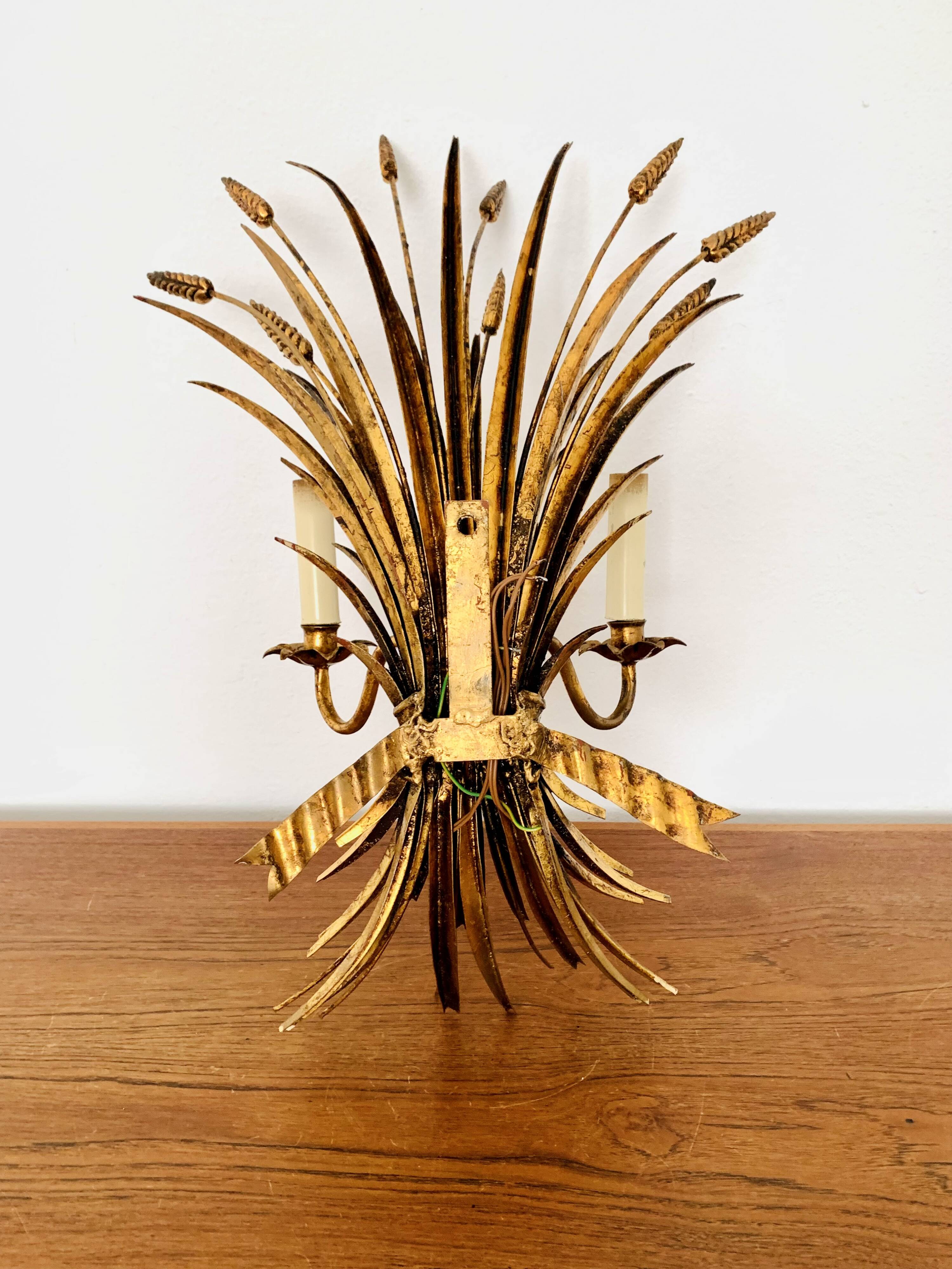 Large Gilded Italian Hollywood Regency Metal Wall Lamp by Hans Kögl