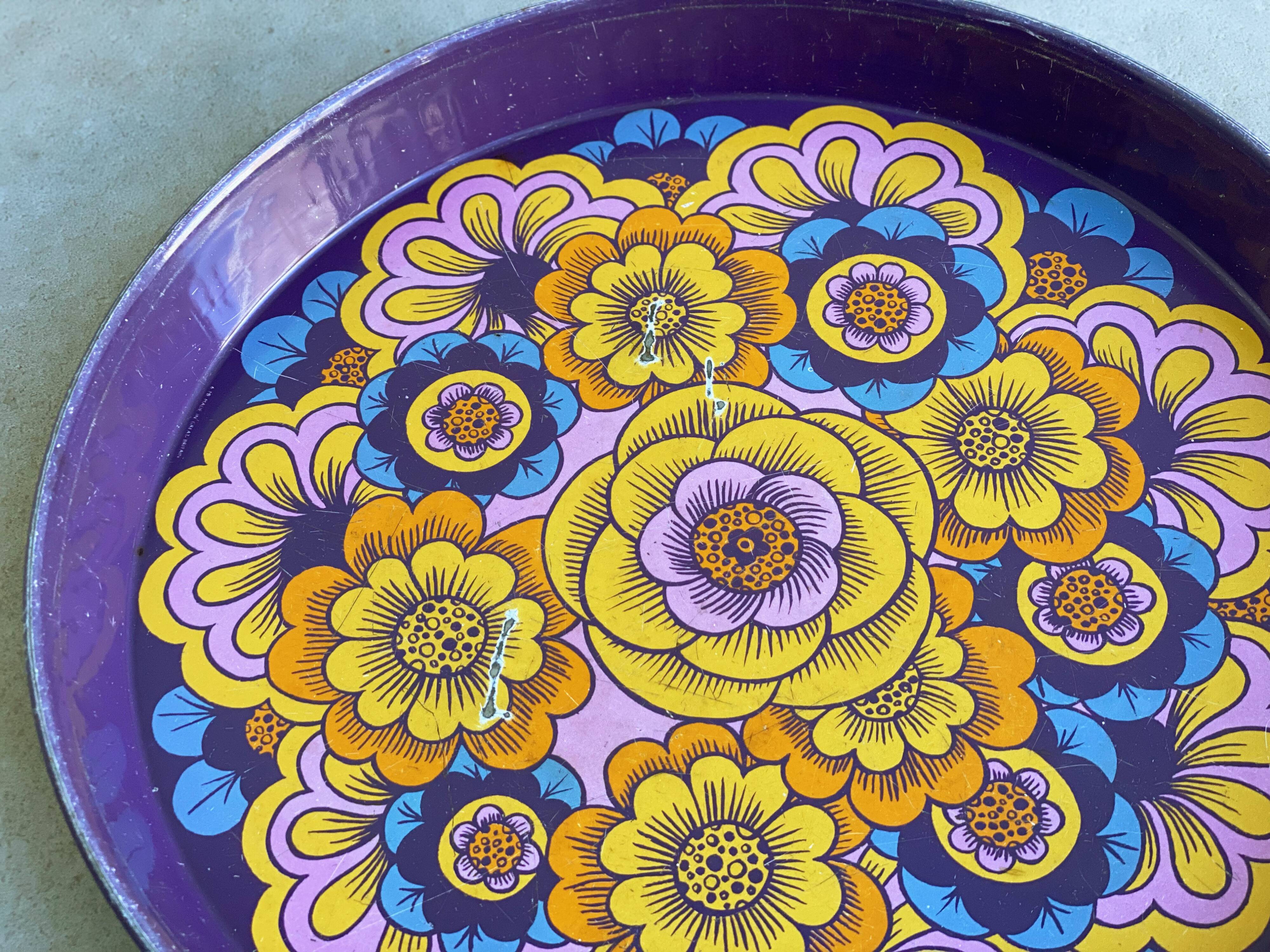 Vintage round tin serving tray, Mandala, Worcester Ware, England