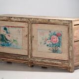 Ancien buffet blanc à motifs floraux (vers 1870)