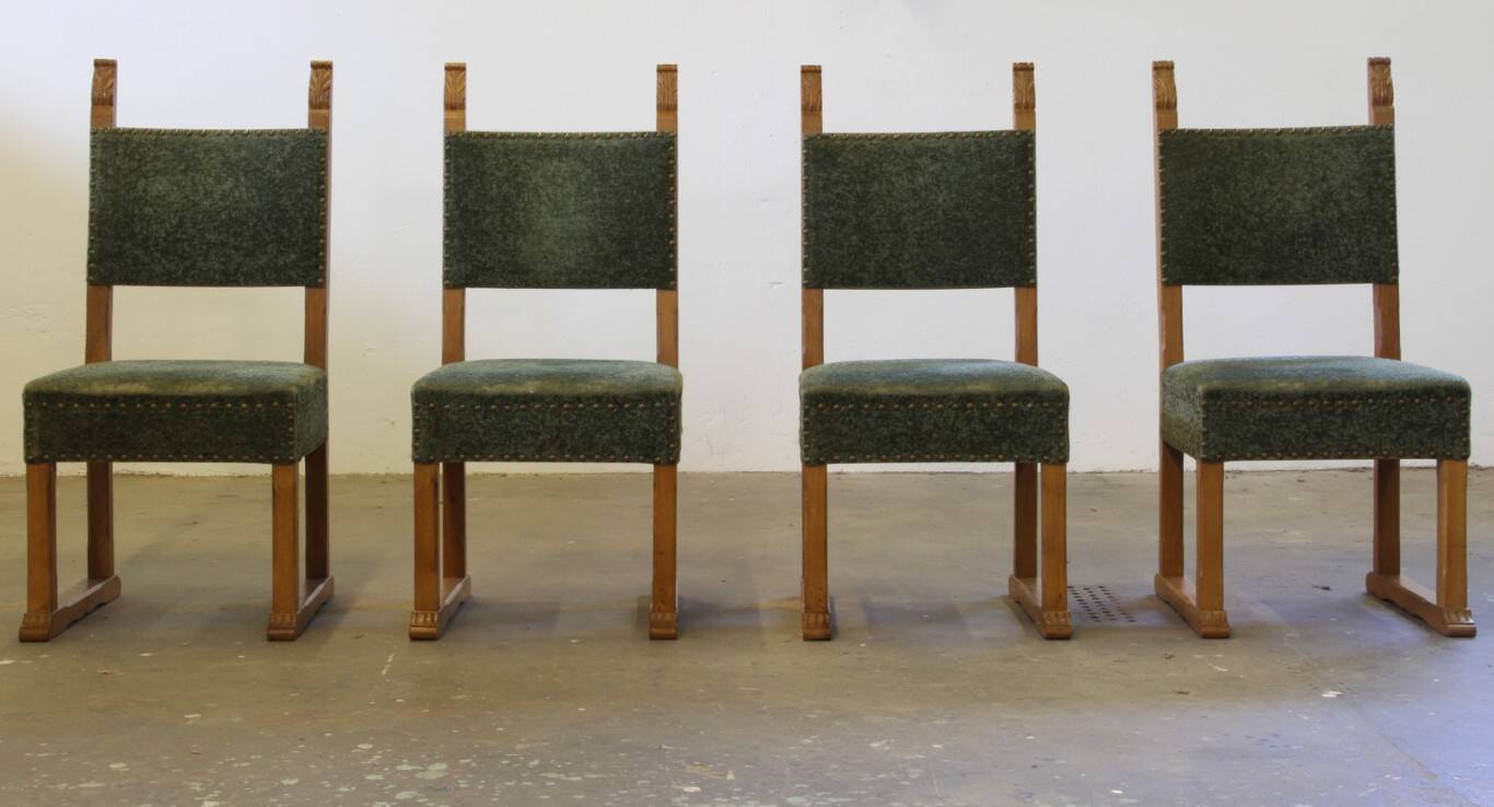 Vintage 1950s signature, solid oak dining throne chairs, Danish craftsmanship