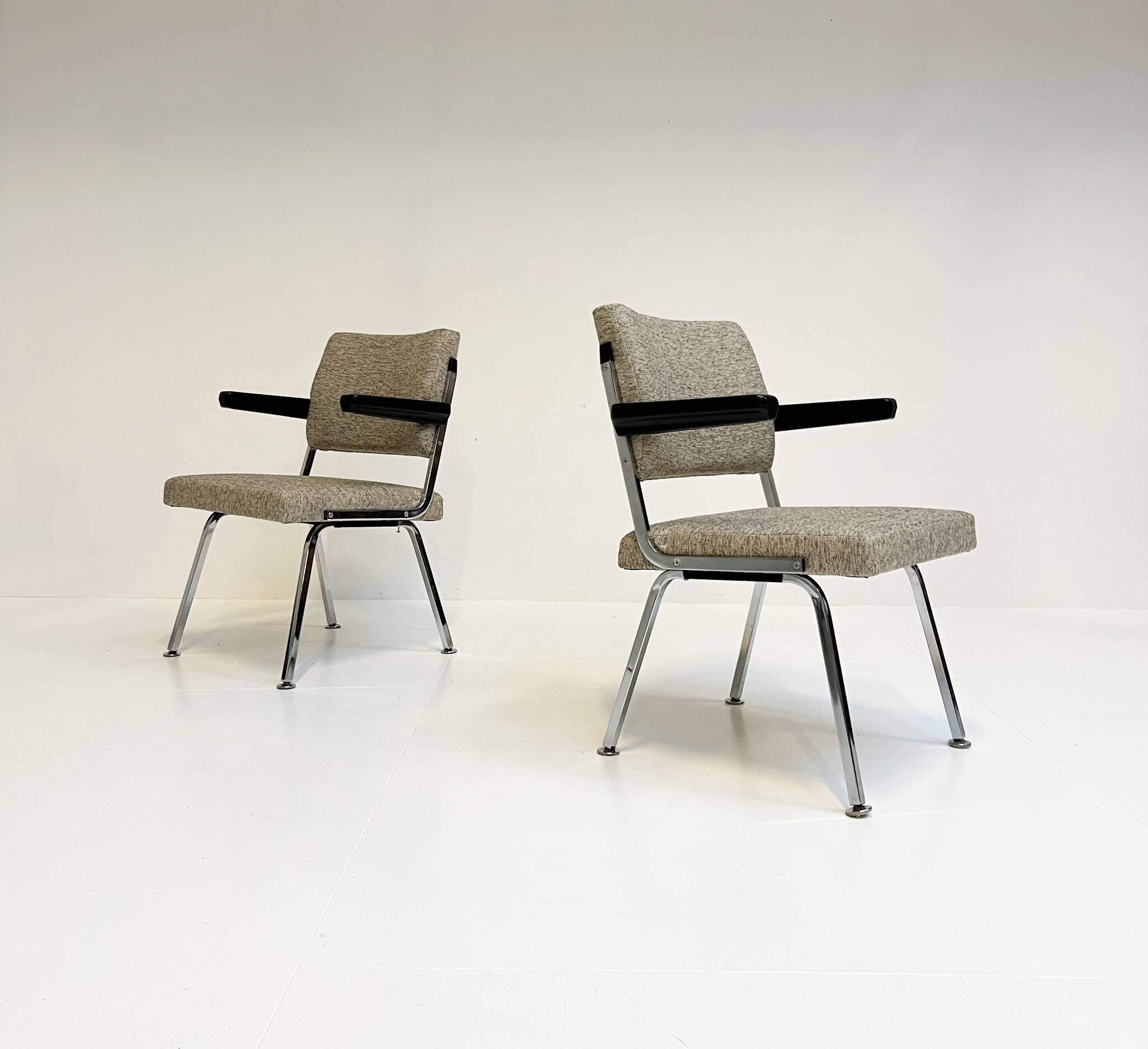 Gray upholstered designer armchair attributed to Gispen, 1960s