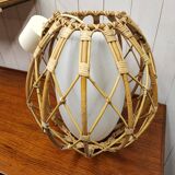 Vintage rattan and opaline pendant light