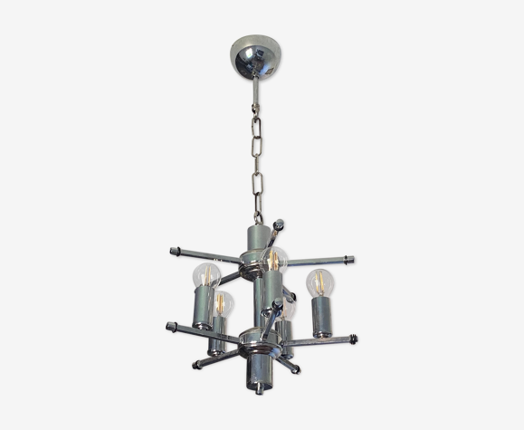 Lustre spoutnik 5 bras, acier chromé 1970