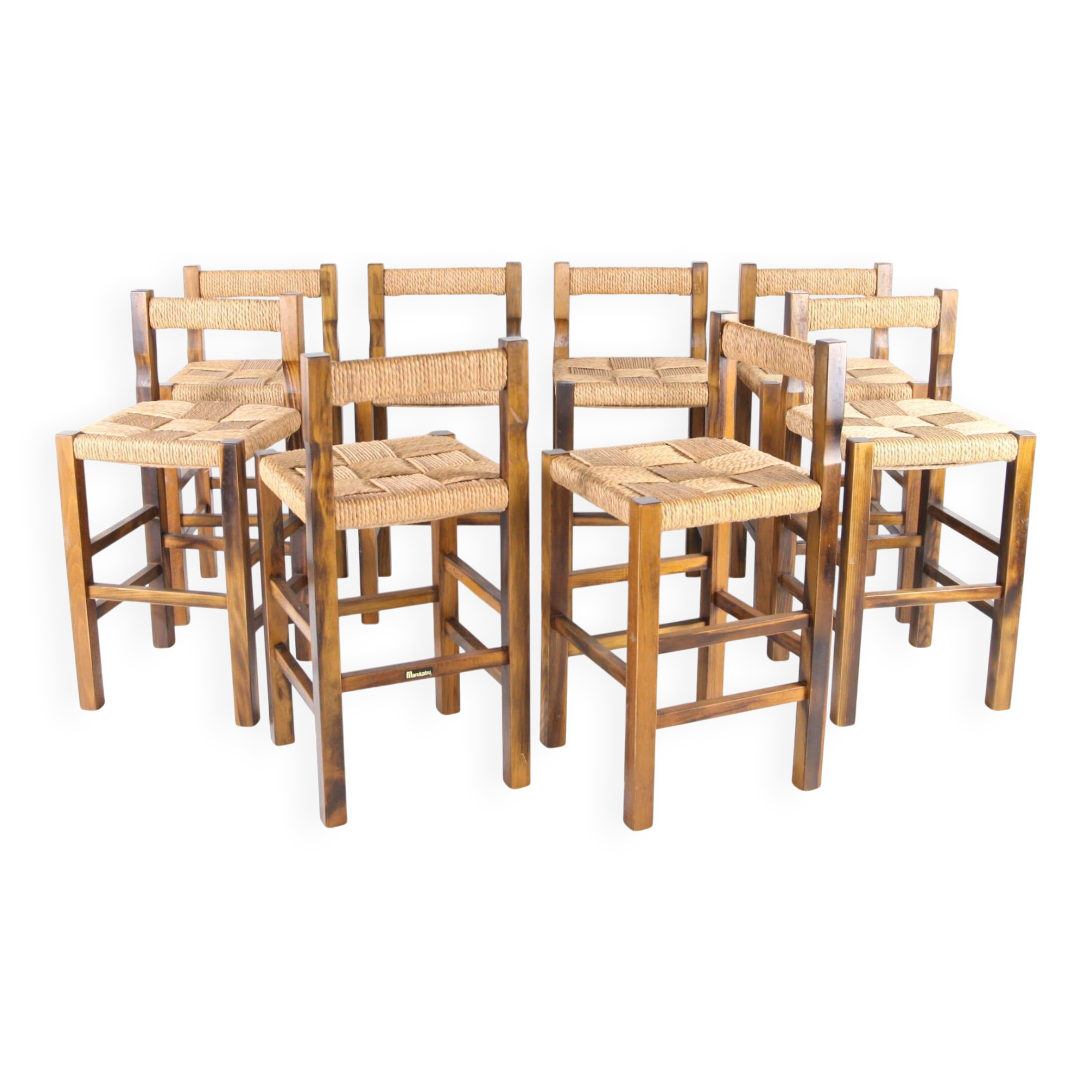 Suite de 8 tabourets en corde