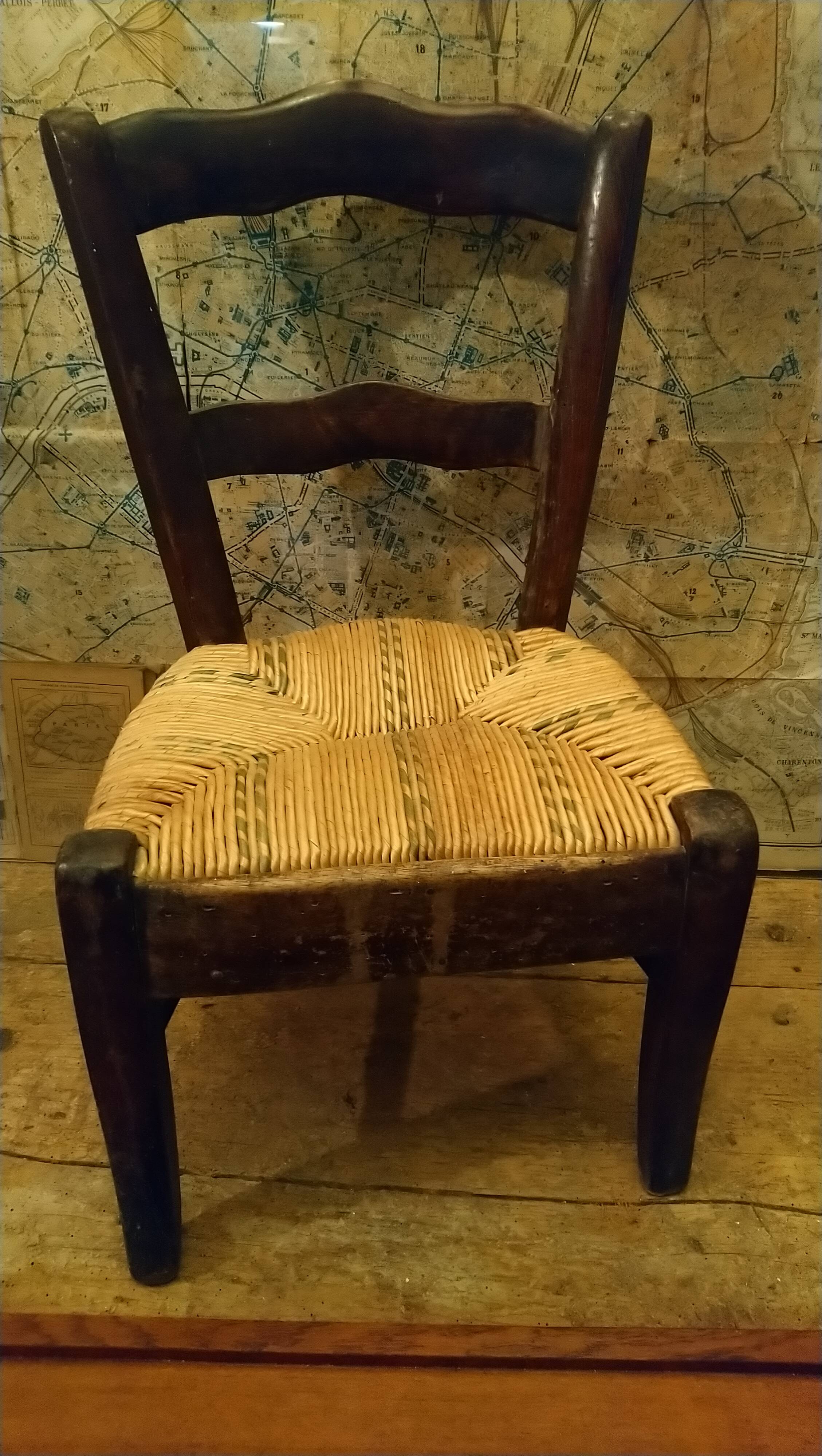 Children's straw chair and oak stool