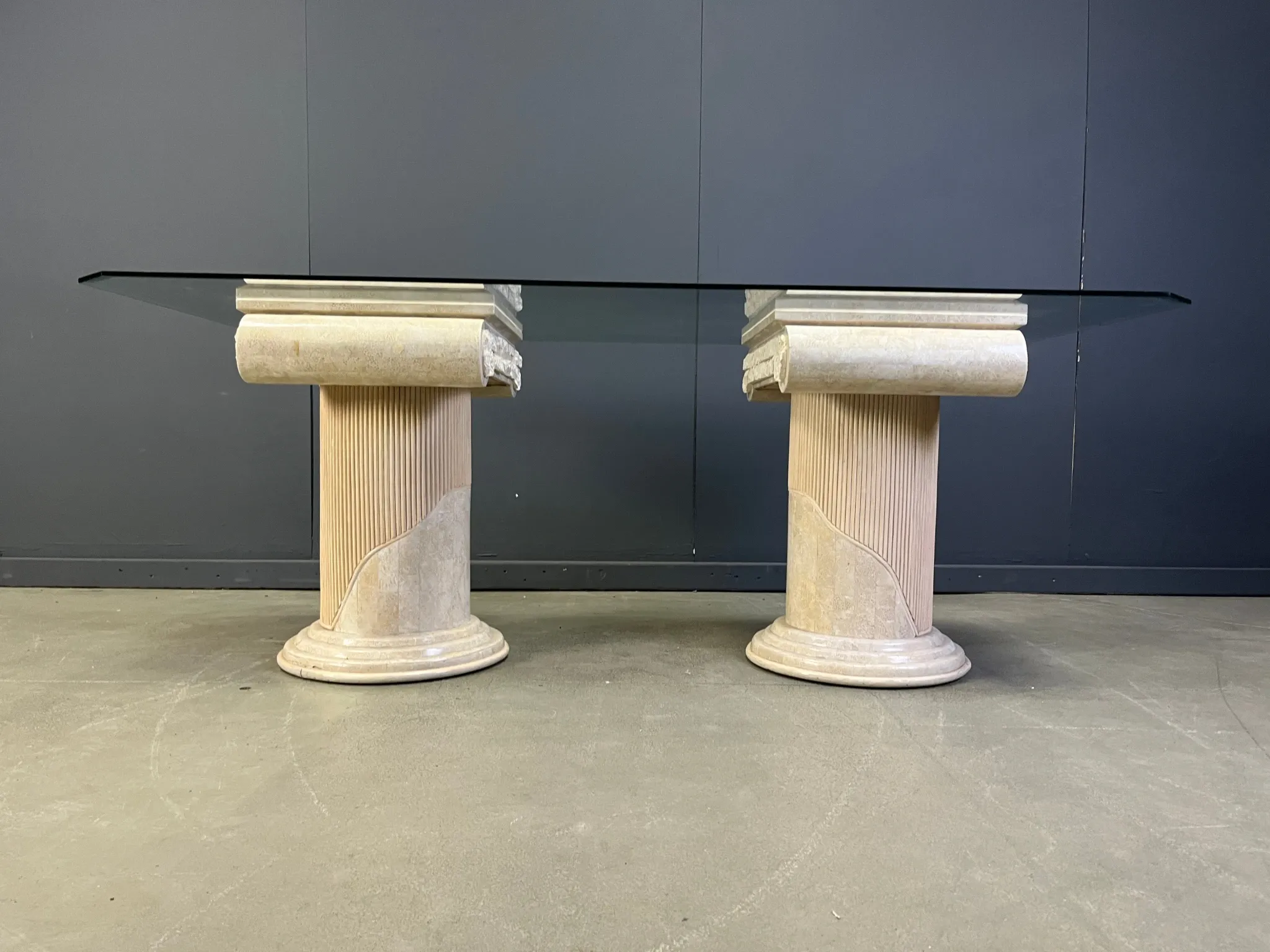 Vintage tessellated stone pedestal dining table by Maitland Smith, 1970s