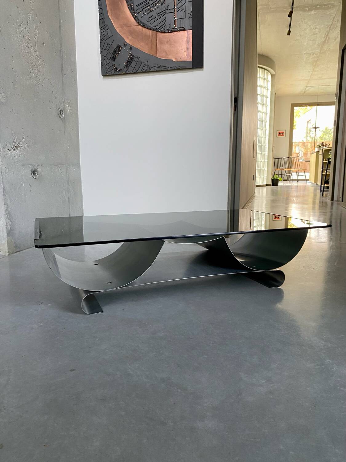 Brushed stainless steel coffee table, 1970