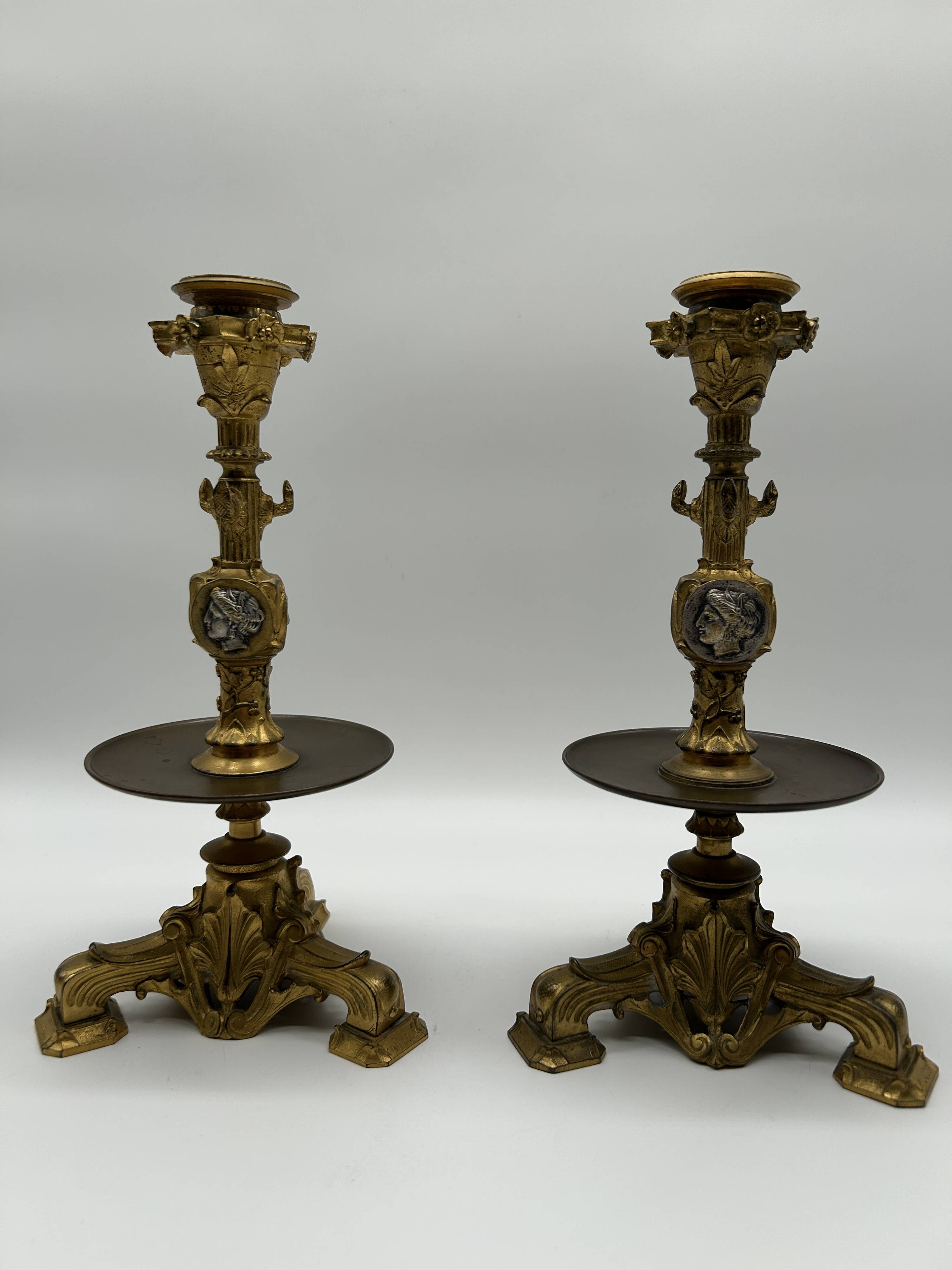 Pair of gilt bronze candlesticks by Cailleux - Barbedienne