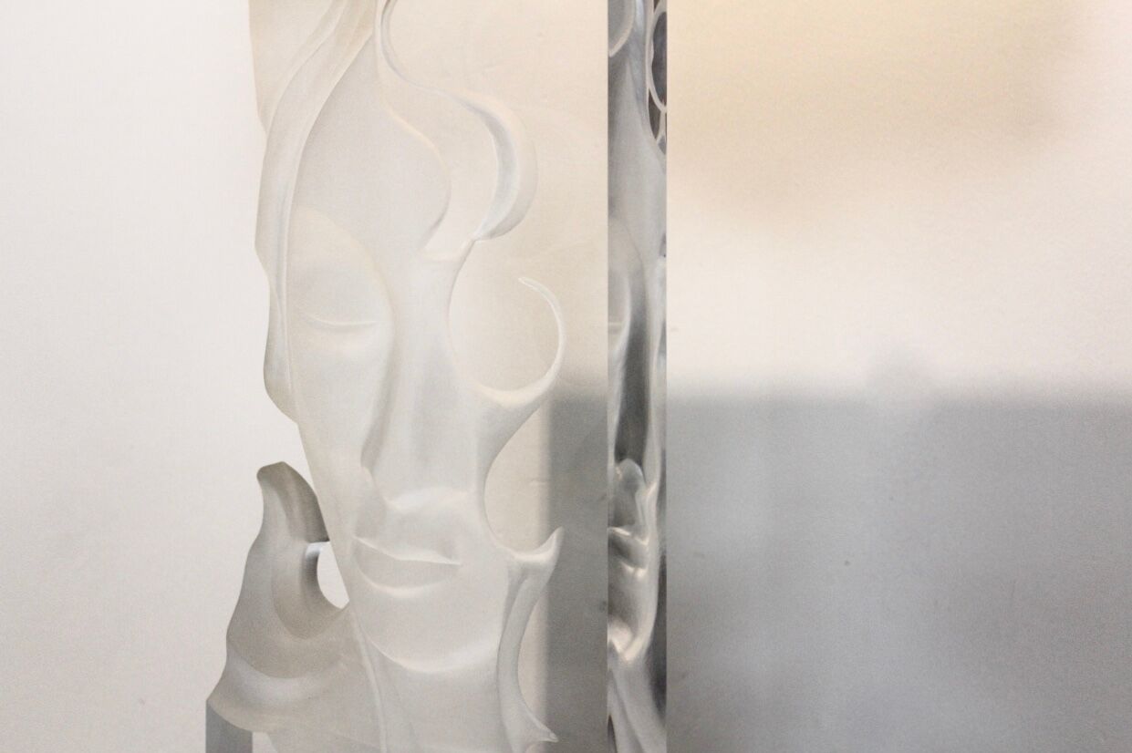 Extraordinary Mid-Century Modern Buddha Lucite and Brass Table Lamp, 1970s