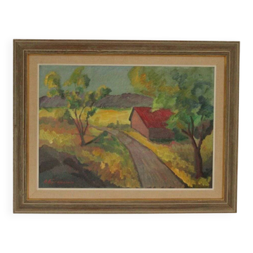 Landscape with barn by Bror Göransson