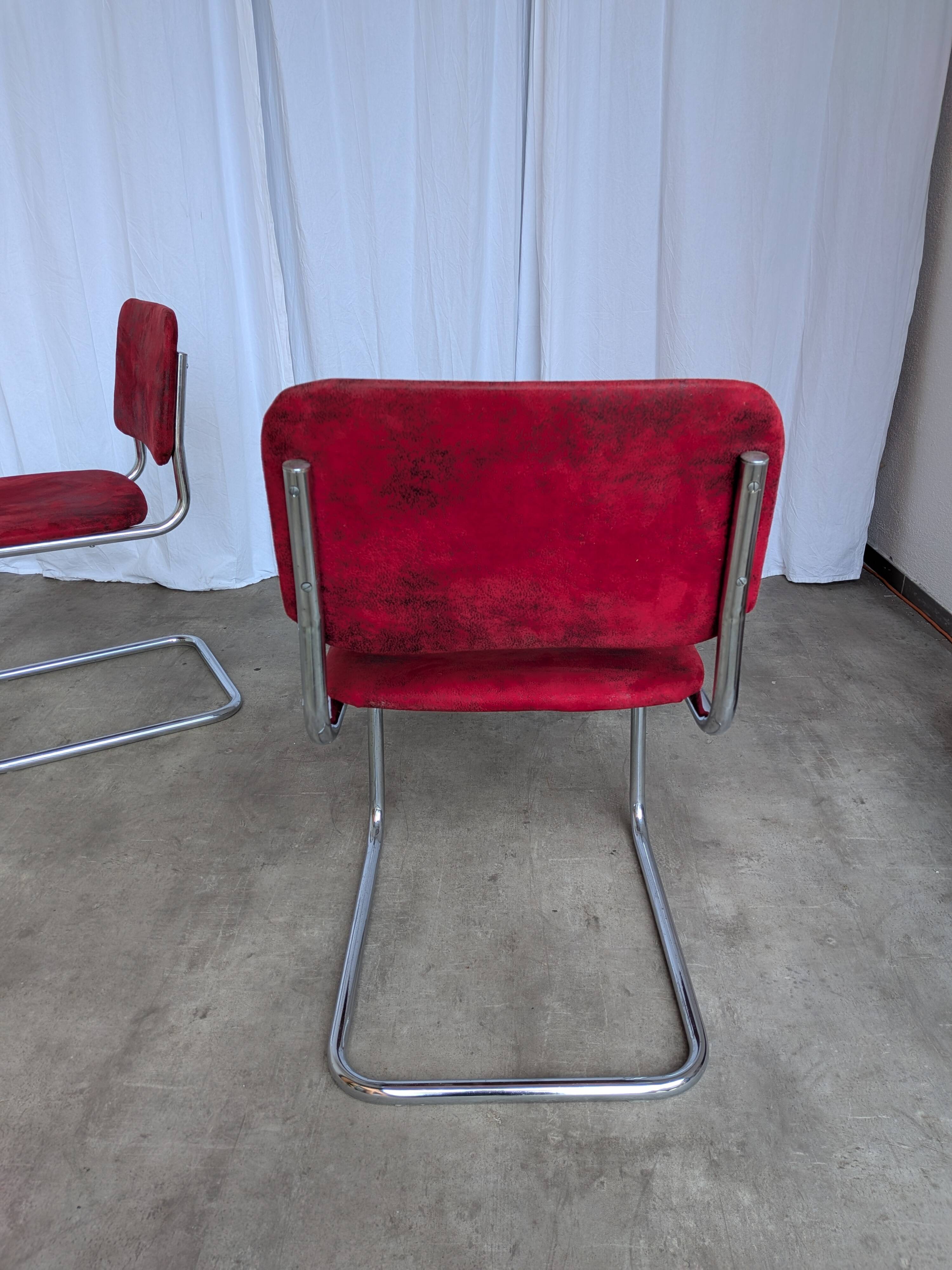 Cesca Style Dining Chair: Red Fabric, Tubular Frame, 1970s ( 2 in stock)