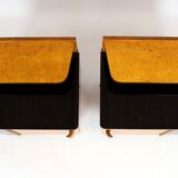 Restored Art Deco Nightstands with Black Glass Tops, 1950s, Set of 2