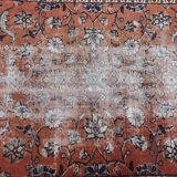 Tapis Oushak orange et bleu fait à la main avec des fleurs