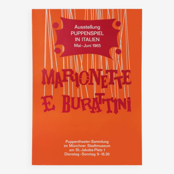 Affiche d'exposition de théâtre de marionnettes / marionnettes italiennes vintage des années 1960