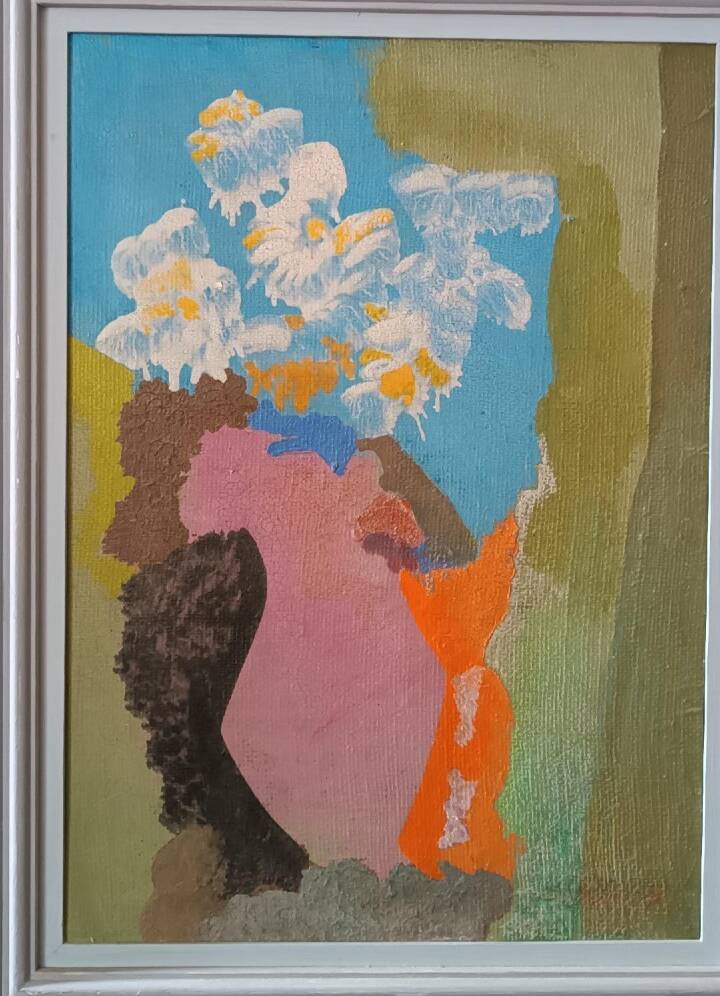 Still life painting - vase with flowers - dated 1972 signed - oil on panel