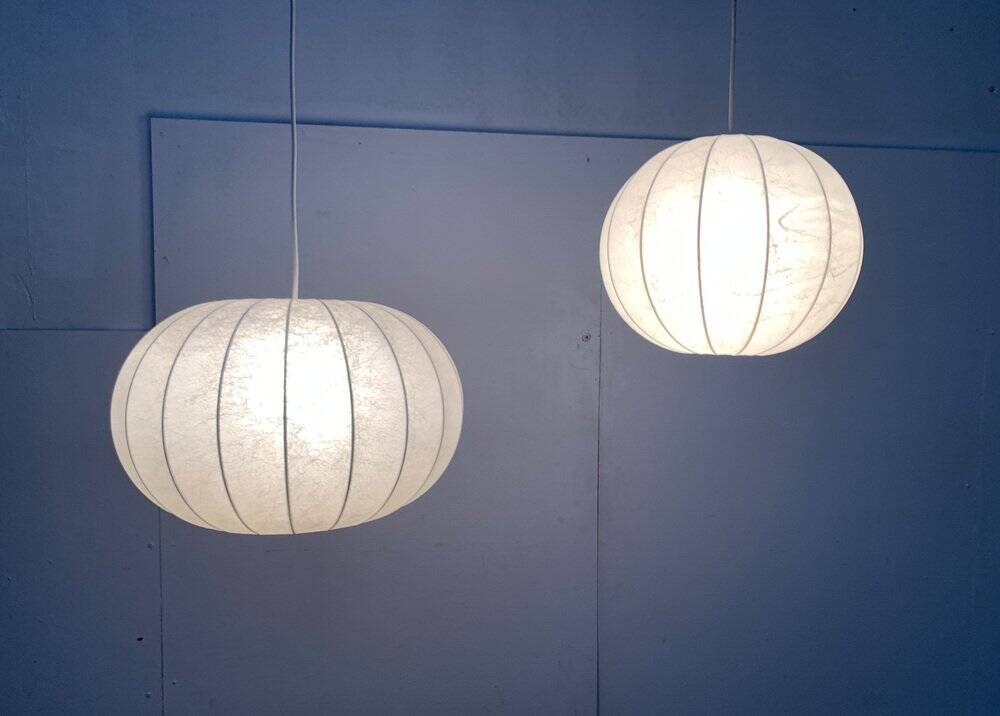 German mid-century cocoon pendant lamps by Friedel Wauer for Goldkant Leuchten, 1960s, set of 2.