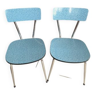 Paire de chaises en Formica bleue vintage