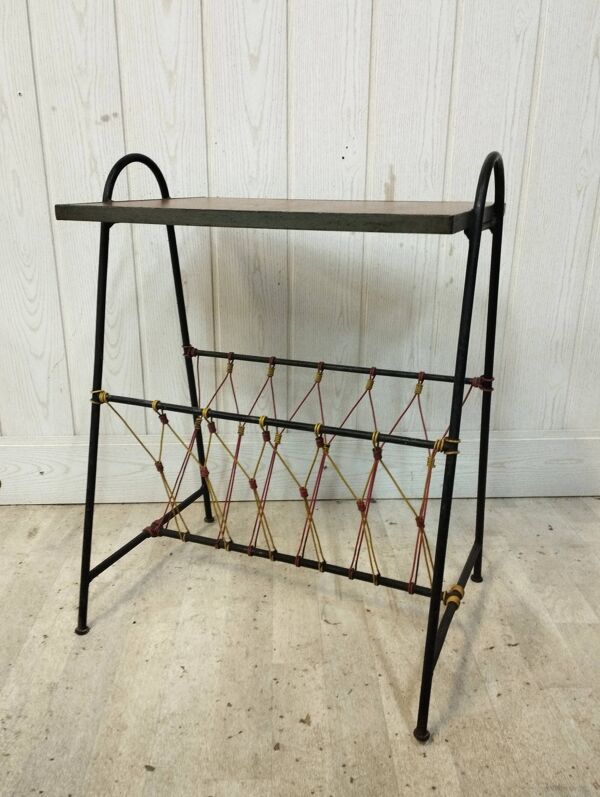 Table d'appoint métal noir scoubidou et bois