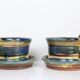 Set of 2 stoneware mugs with saucers, artisanal pottery, 1980