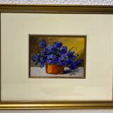 Ancient painting, still life with flowers, signed, 80s