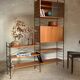 Vintage Scandinavian wire-framed metal and teak secretary bookcase set
