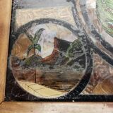 Plateau de service antique en bois d’acajou, verre et nacre