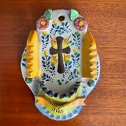 Vintage glazed terracotta holy water font