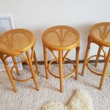 Suite of 3 bar caned vintage stools