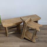 Trio of handcrafted blond wood stools